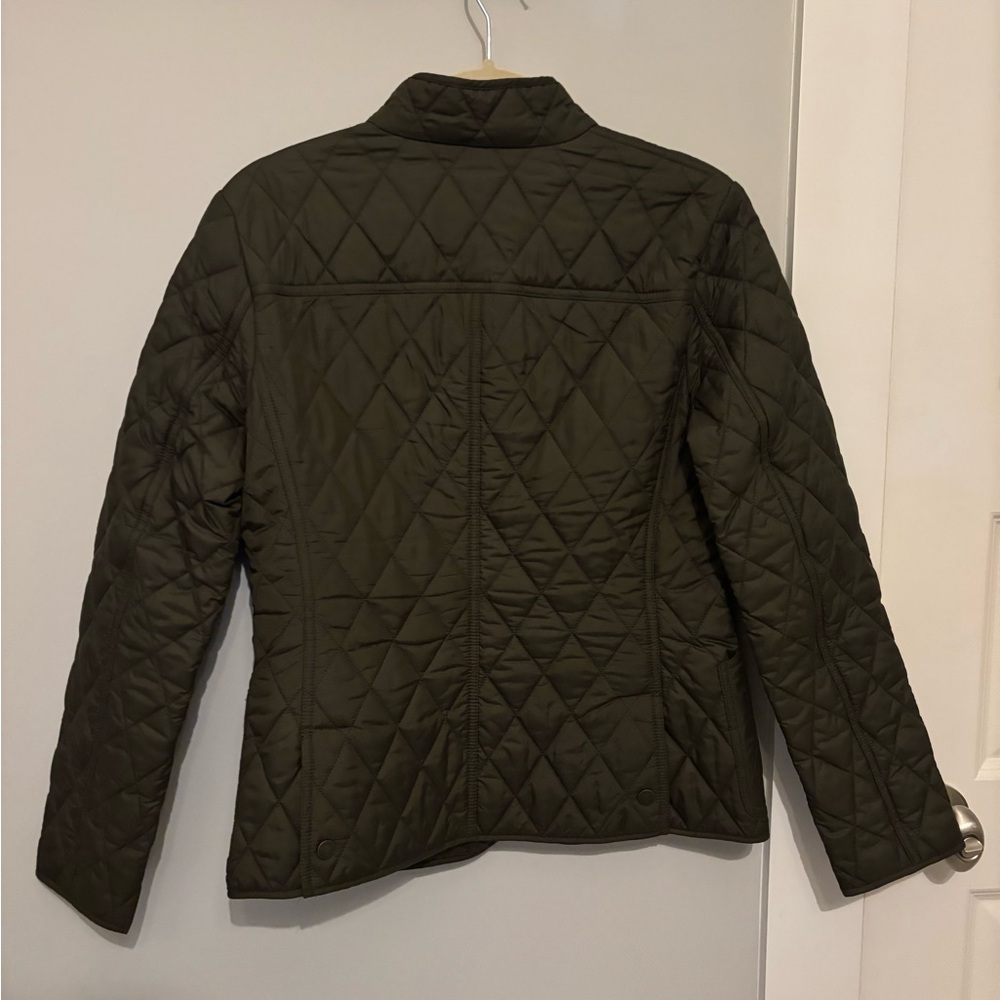 LL Bean Signature Olive Quilted Jacket with Plaid Lining - Picture 5 of 7